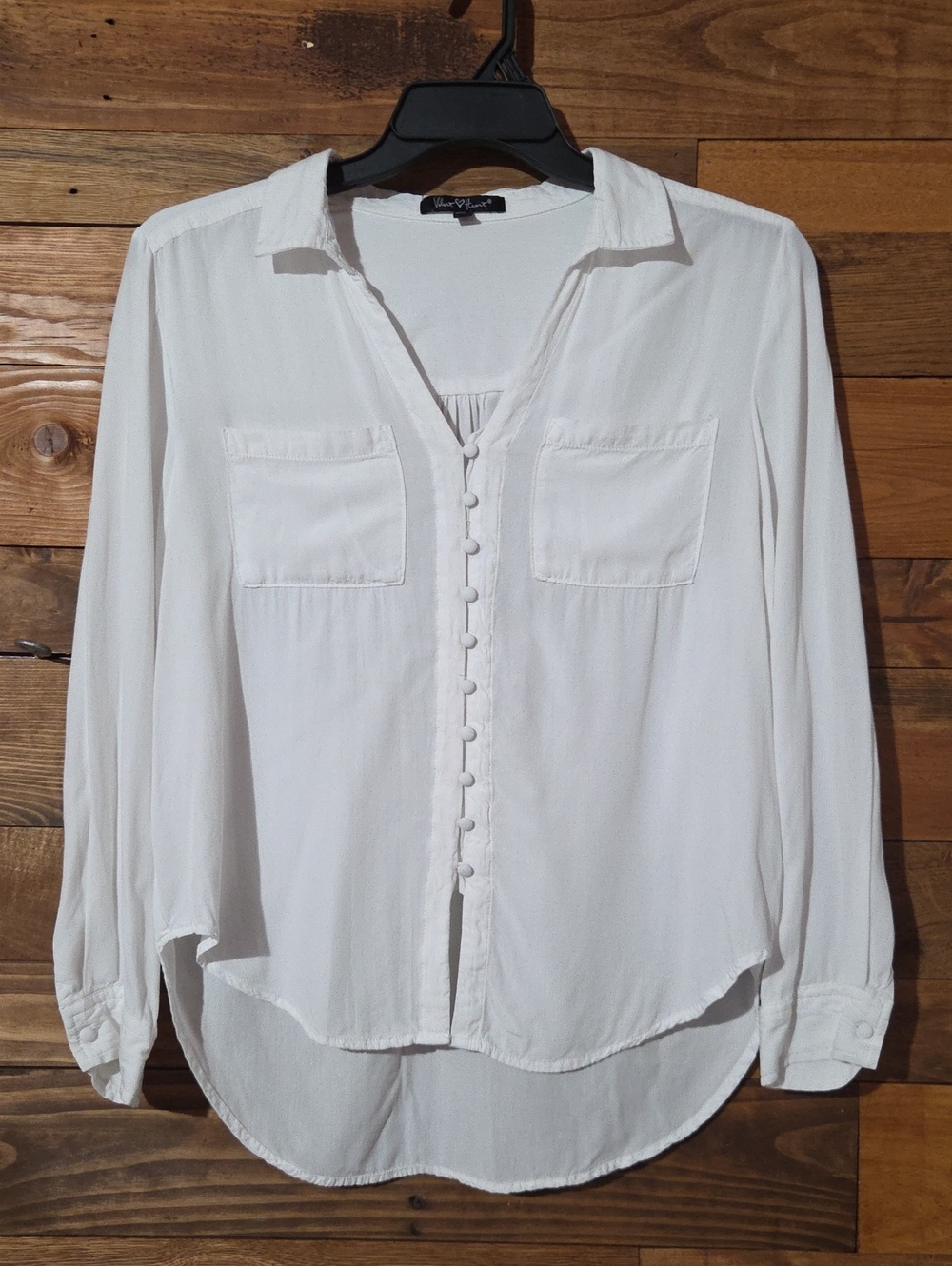 Velvet Heart White Rayon Button Front Shirt Career Office Minimalist Blouse L